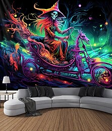levne -Halloweenská černá tapisérie lebka auto UV reaktivní svítící ve tmě svítící párty psychedelické bizarní mlhavá závěsná tapisérie nástěnné umění mural pro obývací pokoj ložnici