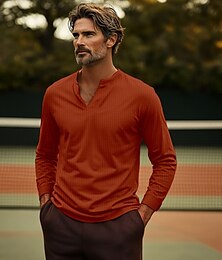 economico -Per uomo Camicia a nido d'ape Maglietta Camicia a Maniche Lunghe Manica Lunga Scollo a V Primavera & Autunno Semplice Moda Designer Essenziale Vacanza Streetwear Uscire Nero Bianco Grigio Maglietta