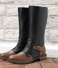 economico -stivali da equitazione vintage in pelle nera e marrone da uomo - stivali retrò al ginocchio con dettaglio fibbia per abbigliamento casual e outdoor