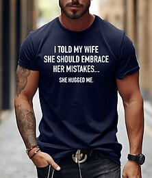 baratos -Camiseta Masculina Engraçada 'Eu Disse À Minha Esposa Que Ela Deveria Abraçar Seus Erros' Camiseta Gráfica - Citação Humorística de Relacionamento de Manga Curta