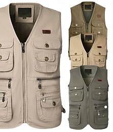 economico -gilet da pesca da uomo gilet da escursione / gilet senza maniche giubbotto da esterno giubbotto da viaggio cargo safari top gilet outdoor antivento multitasche asciugatura rapida leggero autunno primavera cotone verde militare kaki caccia