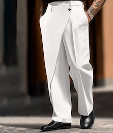 abordables -Hombre pantalones de traje Pantalones Bolsillo Multi capa Pierna recta Plano Comodidad Suave Longitud total Exterior Diario Noche Moda Ropa de calle Negro Blanco Microelástico
