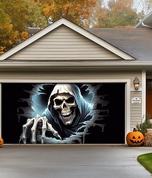baratos -decorações de porta de halloween ao ar livre halloween capa de porta de garagem esqueletos banner grande tapeçaria decoração de fundo para feriado porta de garagem ao ar livre decorações de parede