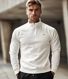 economico -Per uomo Felpa con cappuccio e zip corta Nero Bianco Blu marino Grigio Mezza zip Semplice Poliestere Casual Atletico Abbigliamento Felpe con cappuccio Felpe Manica Lunga