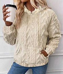 abordables -Sudadera con capucha para mujer, elegante, a la moda, cómoda, de forro polar, lisa, para el trabajo, para uso diario, con capucha, bolsillo, holgada, manga larga, blanca, rosa, azul, caqui, otoño e