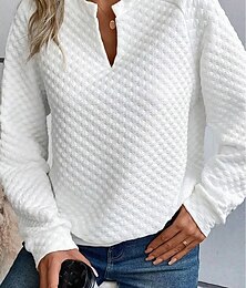 お買い得  -女性用デザイナースウェットシャツファッション無地ワークラウンドネック長袖ホワイト春秋
