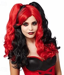 economico -parrucca da giullare rossa e nera per feste di cosplay di Halloween
