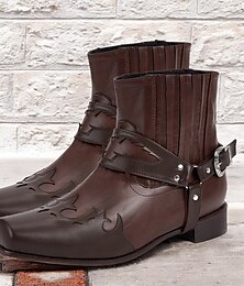 economico -stivali da cowboy western marroni da uomo: eleganti stivaletti in pelle goffrata per abbigliamento casual e attività all'aperto