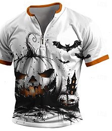 abordables -Halloween Homme Potiron T-shirt Manche Courte T-shirt Impression 3D Demi-zip Chemise Rétro Vintage Rue Occasionnel Quotidien Blanche Été Printemps Vêtement Tenue S M L XL XXL XXXL