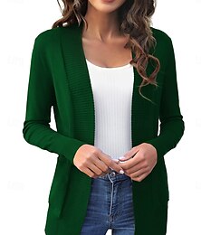 abordables -Femme Gilet Cardigan Décontractées Flexible Couleur unie Col Ras du Cou Poche manche longue Hauts réguliers Tricoter du quotidien Noir Vert Printemps Automne