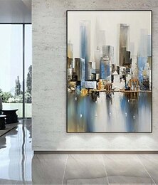 preiswerte -großes abstraktes Stadtgemälde handgemachtes urbanes Kunstgemälde handgemaltes Stadtskyline-Gemälde New York Skyline Ölgemälde New York City Gemälde Wandkunst großes abstraktes Gemälde