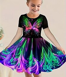 halpa -Tyttöjen 3D Kuvitettu Perhonen Mekko Lyhythihainen Kesä Kevät Loma Päivittäin Pyhäpäivä Prinsessa Kaunis Makea Lapset 4-12 vuotta Rento mekko A linjainen mekko Polvipituinen Normaali
