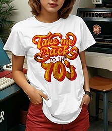 billige -retro vintage t-skjorte basic t-skjorte 70-talls for kvinners voksnes hot stemplingsfest uformell daglig bomullsblanding