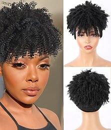 levne -afro výstřední kudrnatá čelenka paruka krátké afro paruky pro černé ženy syntetická výstřední kudrnatá čelenka paruka s ofinou pro ženy přírodní afro obláček s ofinou turban zavinovací paruka