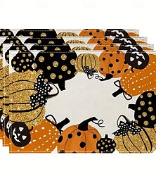 abordables -Paquete de 4 manteles individuales de lino para Halloween, resistentes al calor, para decorar la mesa del comedor de la cocina y como accesorio de mesa para fiestas espeluznantes.