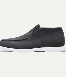 economico -mocassini slip-on da uomo in finta pelle scamosciata grigia, scarpe casual minimaliste con suola bianca - calzature versatili e comode per l'uso quotidiano