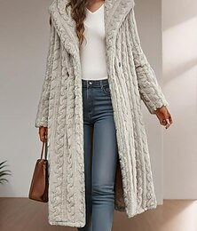 abordables -Mujer Abrigo de invierno Calle Ropa Cotidiana Noche Otoño Invierno Largo Abrigo Holgado Mantiene abrigado Transpirable Contemporáneo Elegante Casual Chaquetas Manga Larga Color sólido Punto Gris claro