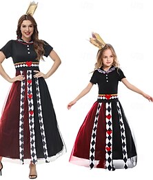 halpa -Alice in Wonderland Satu herttakuningatar Punainen kuningatar Myrkky Mekot Halloween-ryhmän perheasut Lasten Aikuisten Naisten Tyttöjen Cosplay Suoritus Juhlat Halloween Karnevaali Naamiaiset Helppo