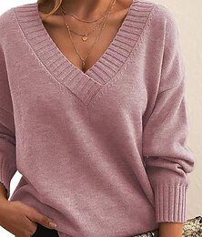 economico -Per donna Felpa Maglione casual Di tendenza Streetwear Moda Tinta unica A V A V Manica lunga Top regolari Maglia Ufficio Nero Bianco Autunno Inverno
