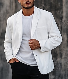 economico -Per uomo Giacca Leggera Giacca blazer Blazer di Lino Formale Ufficio Primavera & Estate Cotone e Lino Tinta unica Comodo Monopetto Giacca Bianco Beige