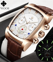 abordables -WWOOR Hombre Relojes de cuarzo Moda Reloj Casual Negocios Reloj de Muñeca Luminoso Calendario Cronógrafo IMPERMEABLE Acero Reloj