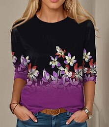 economico -T-Shirt Tunica da Donna Moda Casual Stampa Maniche Lunghe Top Regolari Collo a Giro Nera Primavera Autunno