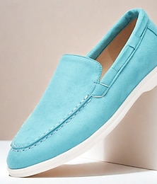 economico -mocassini da uomo in pelle scamosciata azzurra con comoda suola bianca - perfetti per un abbigliamento casual ed estivo
