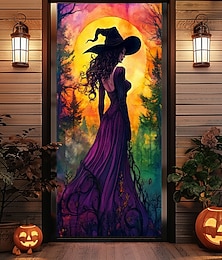 お買い得  -ハロウィーンのドア飾り、ハロウィーンのドアカバー、魅惑的な魔女のドアタペストリー、ドアカーテン装飾背景、玄関ドア用ドアバナー、農家の休日パーティー、屋内屋外装飾用品