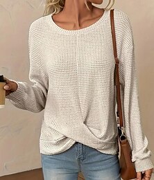 economico -tunica da donna elegante casual asimmetrica manica lunga regolare top girocollo quotidiano bianco blu cachi primavera autunno