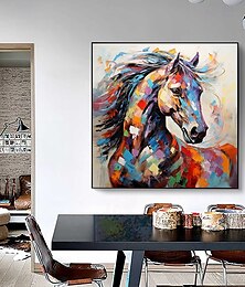 economico -dipinto a mano astratto cavallo dipinto moderno belle arti astratto animale dipinto arte murale spatola opera d'arte arredamento animalistico per soggiorno cornice tesa pronta da appendere o senza