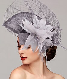 economico -Fascinators in Poliestere Velo in Piume Artificiale Cappello Formale Elegante Con Cappello di Rete in Piuma Headwear Fascinators Race Day Dress