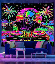 levne -Halloweenská černá tapisérie UV reaktivní svítící ve tmě svítící párty neon DJ lebky bizarní mlhavá závěsná tapisérie nástěnné umění mural pro obývací pokoj ložnici