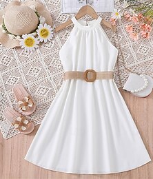 preiswerte -Mädchen' 3D Feste Farbe Kleid Ärmellos Sommer Urlaub Täglich Festtage Prinzessin Schön Süß kinderkleidung 8-12 Jahre Casual kleid A Linie Kleid Midi Regular Fit