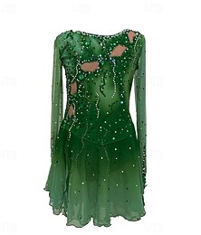 levne -krasobruslařské šaty dámské dívčí šaty na bruslení minerální zelená patchwork palcová dírka natahovací tréninkový trénink profesionální bruslení oblečení krystal / drahokamu dlouhý rukáv bruslení