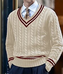 abordables -Homme Pull Sauteur torsadé Tricoter Normal Tricoté marinière Col V Moderne contemporain Noël Travail Vêtement Tenue Hiver Blanche Jaune M L XL