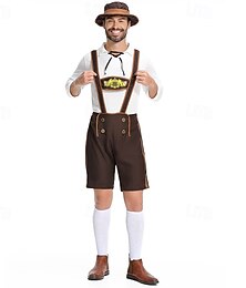 זול -פסטיבל בירה בינלאומי Oktoberfest לדרהוזן בוואריה German מינכן כרי דשא בגדי ריקוד גברים בד בסגנון מסורתי חולצה מכנסיים קצרים