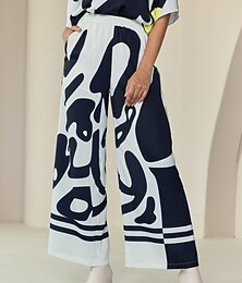 abordables -pantalon femme noir satin jambe large neutre décontracté quotidien printemps automne multi-saisons