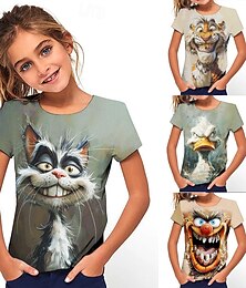 ieftine -Fete 3D Grafic Desene Animate Tricou Manșon scurt Vară Primăvară Modă De Bază Copii 4-12 ani Stil Nautic În aer liber Casual Zilnic Fit regulat