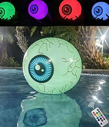 abordables -1 globo de luz inflable con forma de ojo de Halloween de 40 cm con control remoto, globo intermitente LED de 16 colores ajustables para piscina interior y exterior, luz decorativa de atmósfera espeluznante de Halloween