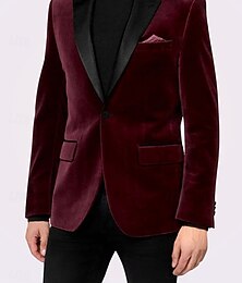 economico -Per uomo Giacca Blazer Tuxedo Vintage Festa Velluto Collage Tinta unita Blazer Borgogna Verde Taglio standard