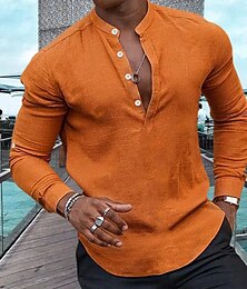economico -Per uomo Camicia camicia di lino Camicia popover Camicia estiva Abbigliamento mare Maglietta informale Liscio Informale Giornaliero Nero Bianco Rosa Blu marino Manica lunga Henley Primavera estate