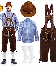 economico -Oktoberfest Lederhosen Camicia Cappello alpino Bavarese Bavarese Tedesco Monaco di Baviera Prati Per uomo Panno in stile tradizionale Blusa Shorts Cappello