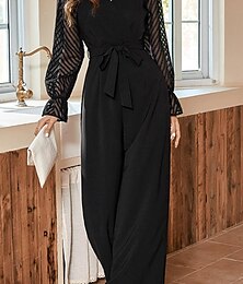 economico -Per donna Normale Tuta Elegante Tinta unica Manica lunga A zampa A V Retato Collage Ufficio Strada Taglia piccola Nero Autunno