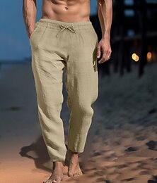 abordables -Homme Pantalon en lin Pantalon pantalon été Pantalon de plage Poche Cordon Taille elastique Plein Confort Doux du quotidien Fin de semaine Vêtement de rue Décontractées Noir Blanche Micro-élastique