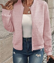 preiswerte -Damen Freizeitjacke Täglich Frühling Herbst Winter Standard Mantel V Ausschnitt Regular Fit Brautkleider schlicht Jacken Langarm nicht druckbar Feste Farbe Glatt Einstellbar Rosa Grün Beige