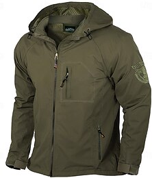economico -Per uomo Ricamato Giubbotto Impermeabile Giacca Shell Impermeabile Anti-pioggia Leggero Informale Sportivo Campeggio e hiking Con ricami Tasche laterali Zip frontale Autunno Inverno Con cappuccio