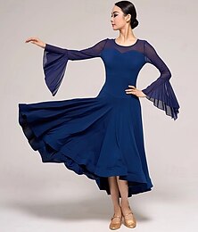 voordelige -Ballroomdansen Kleding Pure Kleur Gesplitst Dames Prestatie Feest Lange mouw Kristal Katoen Netstof