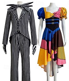 economico -L'incubo prima di Natale sortita Jack Skellington Costumi di Gruppo per Coppie di Halloween Cosplay Cosplay di film for Per uomo Per donna Adulti Natale Carnevale Mascherata Evento / Festa Mascherata
