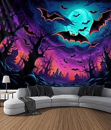 levne -halloween dekorace blacklight gobelín uv reaktivní záře ve tmě záře party kostra cuffin psychedelický trippy mlhavý závěsný gobelín nástěnná malba do obývacího pokoje ložnice