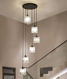 abordables -lustre led cristal 6/9 lumières encastrées escalier en colimaçon long lustre villa escalier lumière duplex lustre 110-240v